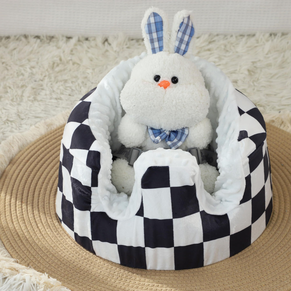 DILIMI Minky Seat Cover in black checkered fabric protects against spills during feeding.