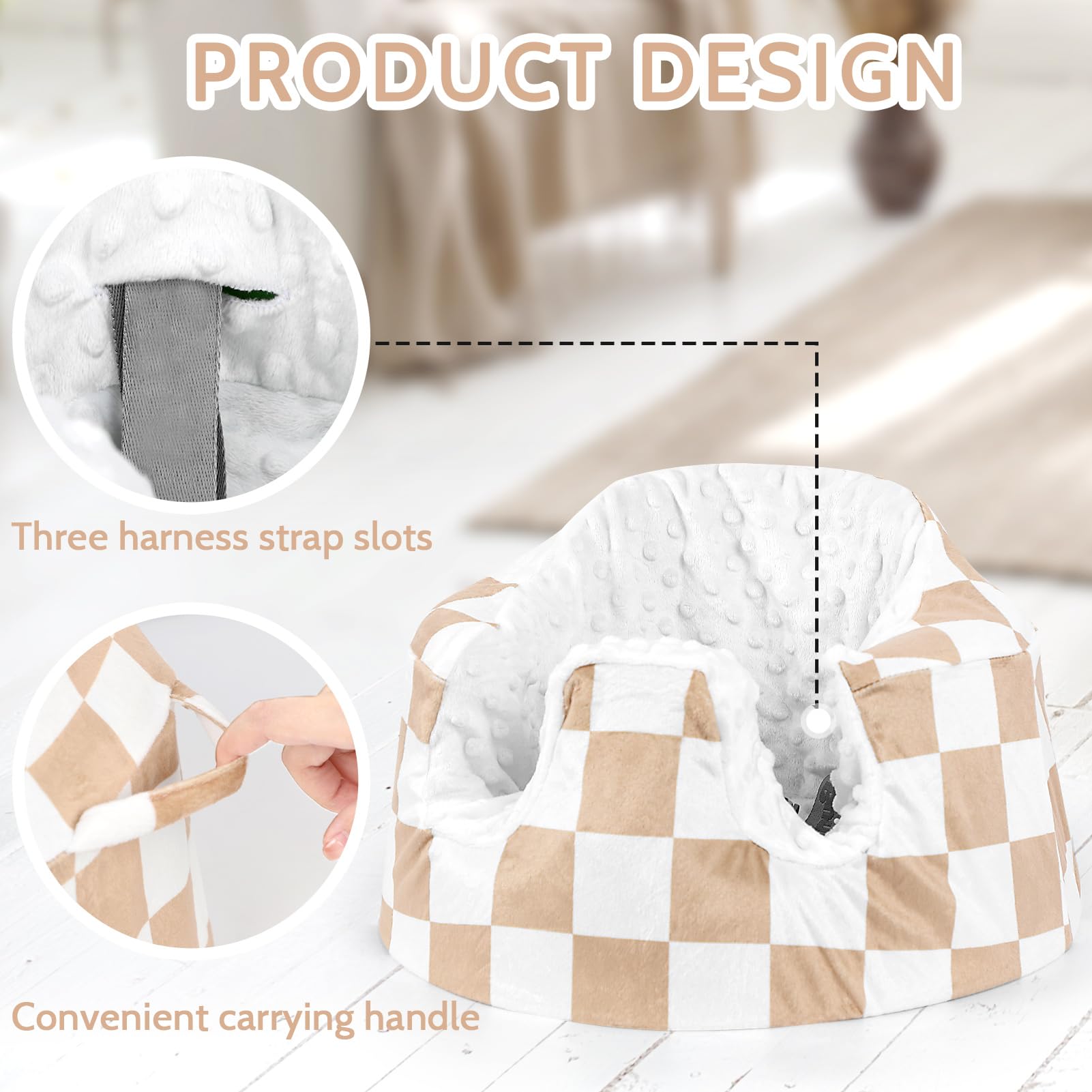 DILIMI Minky seat cover highlights three harness slots for easy install and secure fit