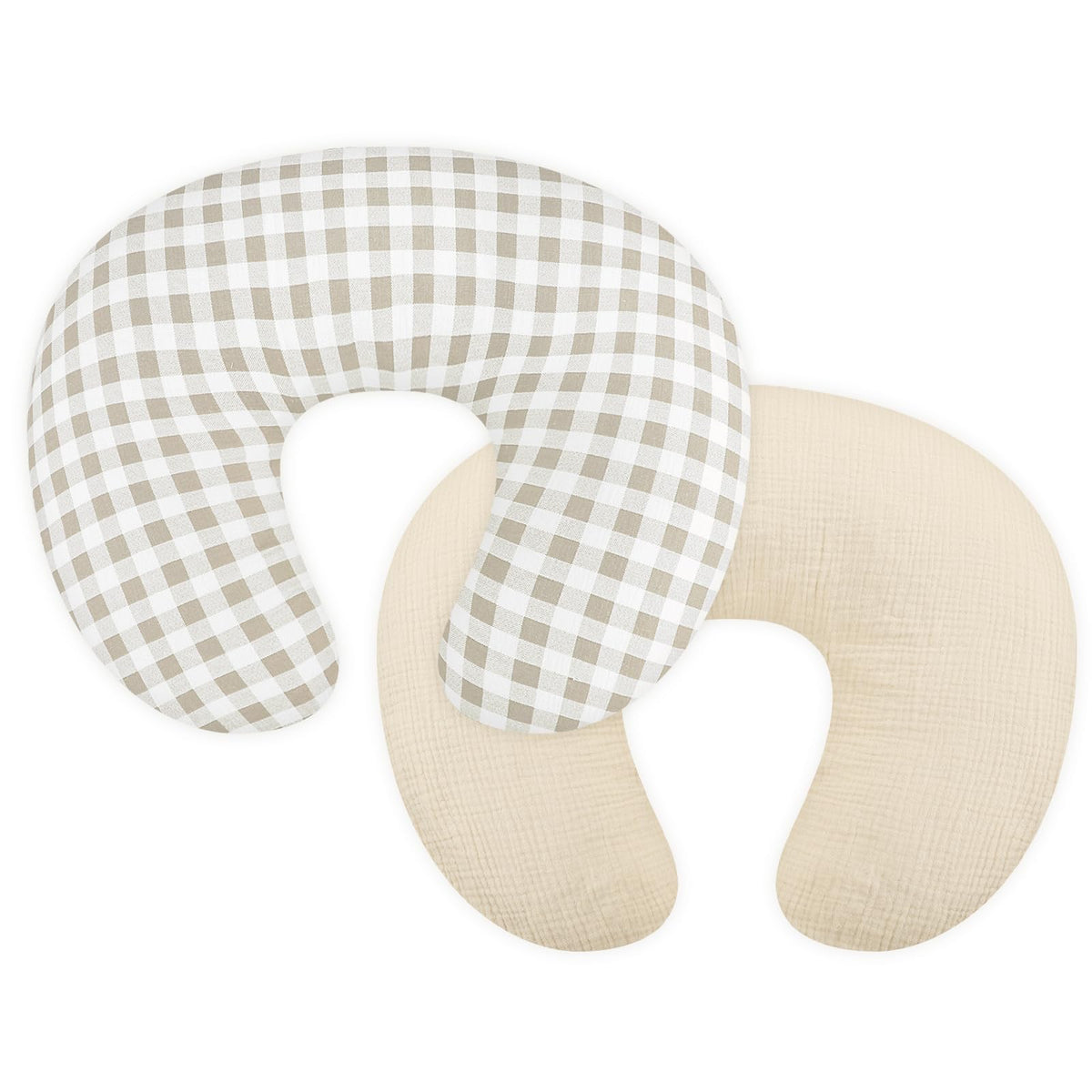 DILIMI muslin nursing pillow cover beige-checkered fabric for soft, breathable baby comfort