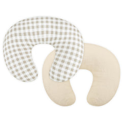 DILIMI muslin nursing pillow cover beige-checkered fabric for soft, breathable baby comfort
