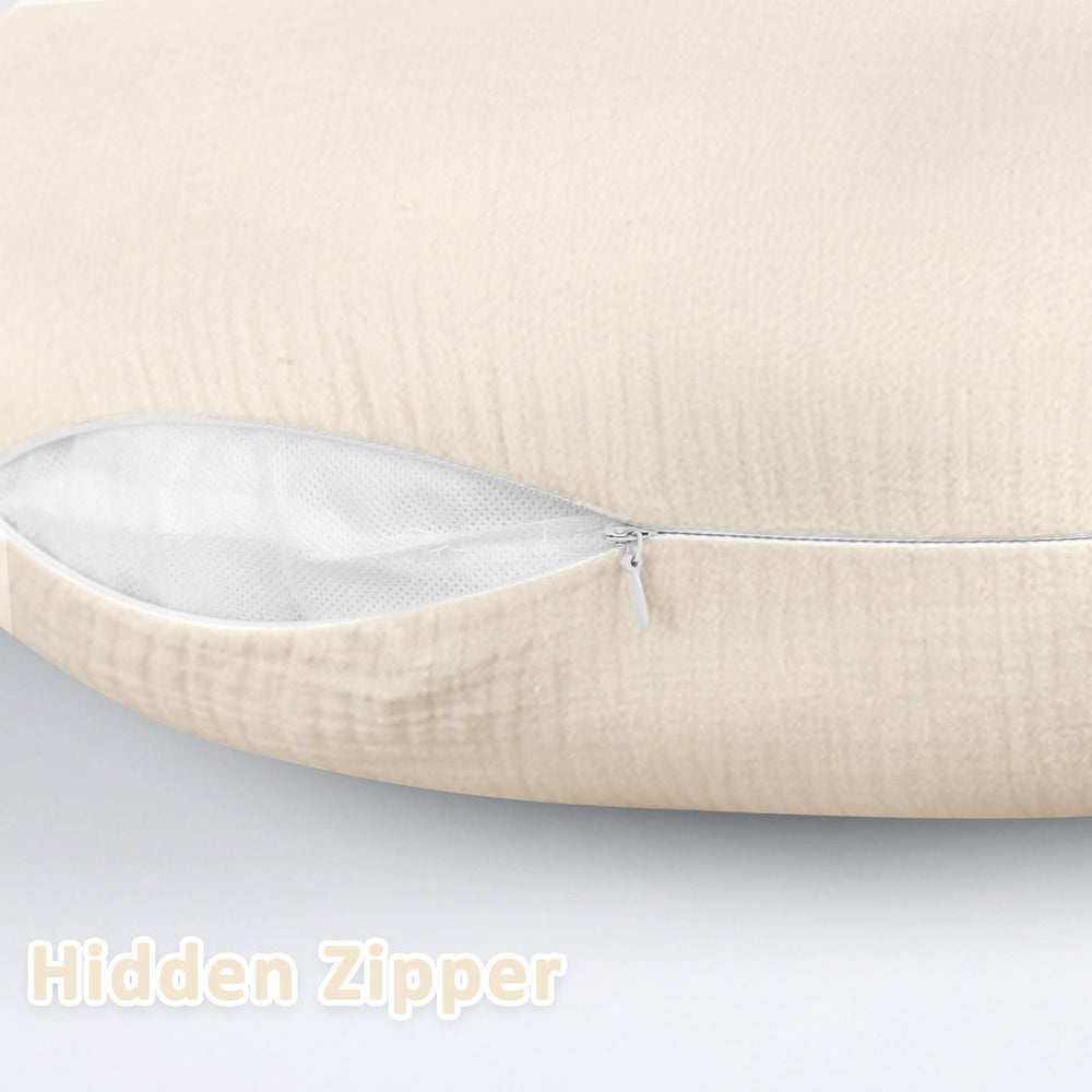 DILIMI beige-checkered pillow cover on bed showing modern decor fit