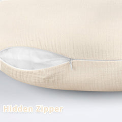 DILIMI beige-checkered pillow cover on bed showing modern decor fit