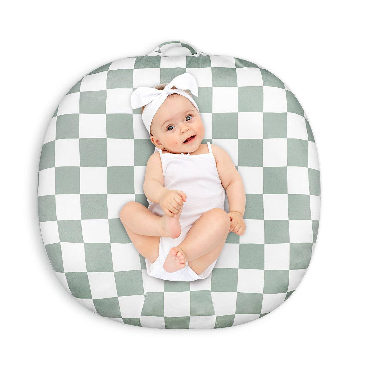 DILIMI newborn lounger cover green checkerboard close-up shows soft, breathable fabric for baby comfort