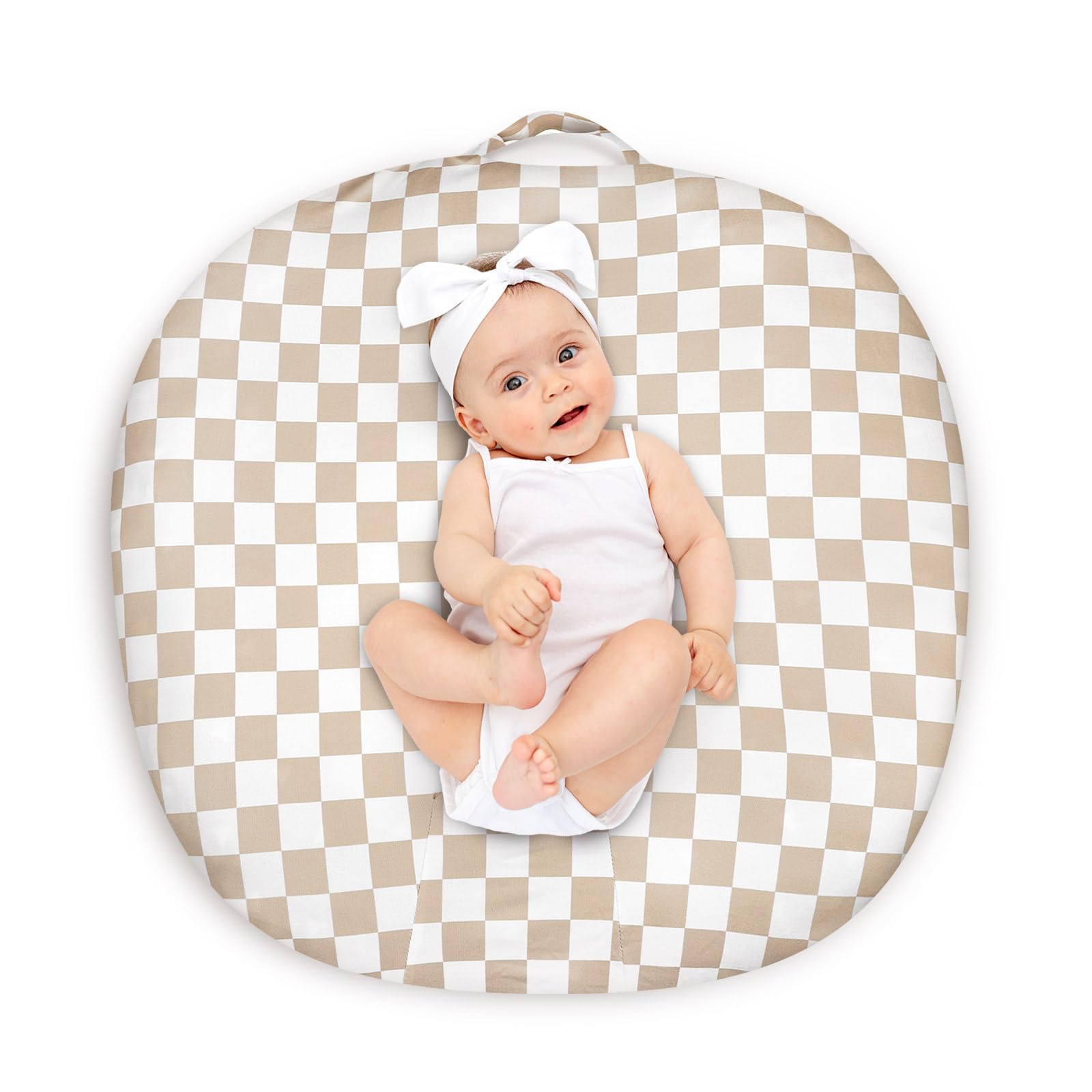 DILIMI newborn lounger cover in light brown checkerboard offers ultra-soft comfort.