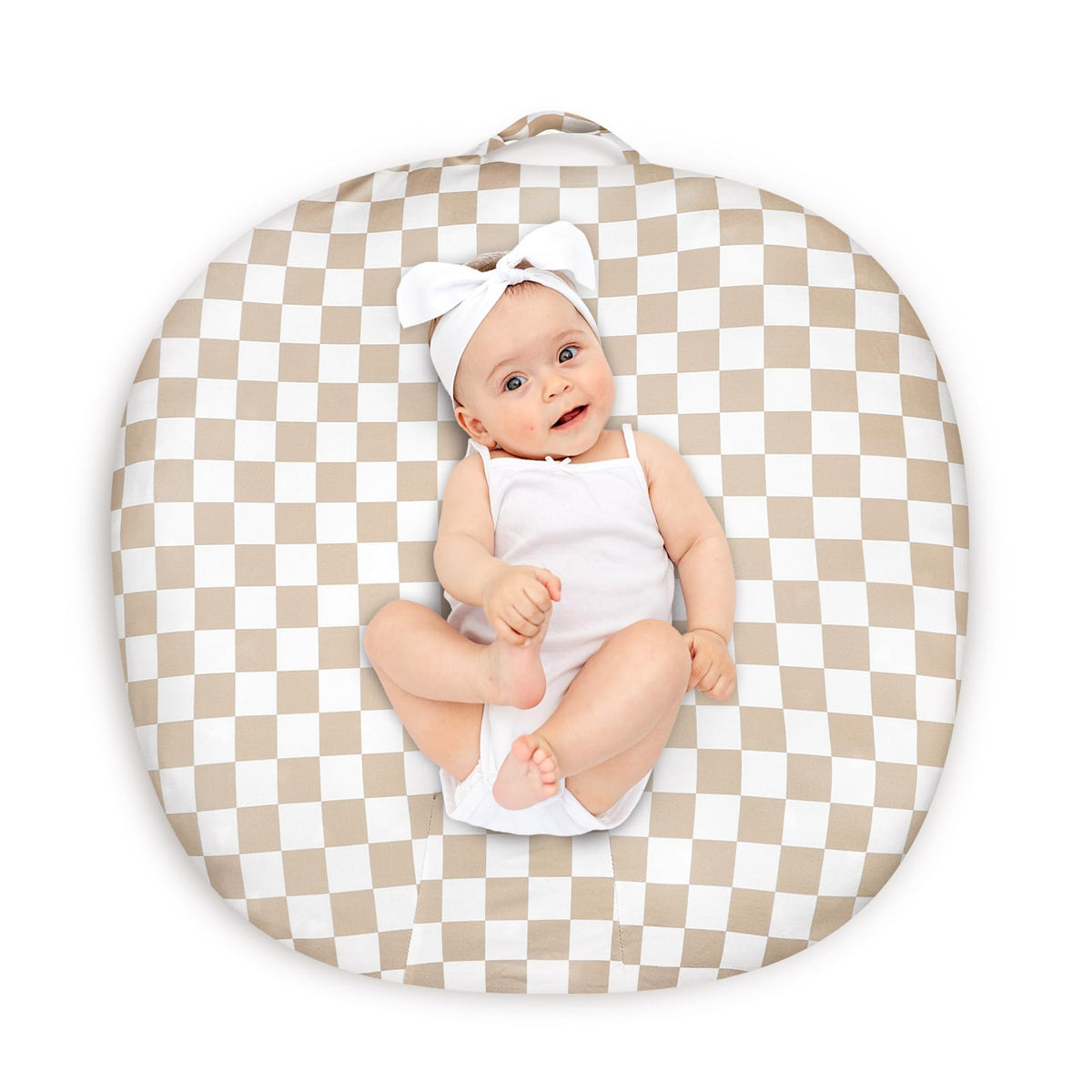 DILIMI newborn lounger cover in light brown checkerboard offers ultra-soft comfort.