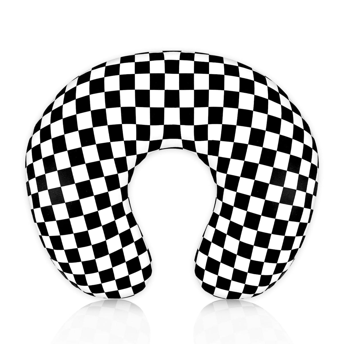 DILIMI nursing pillow cover in black checkerboard front view for stylish nursery decor.