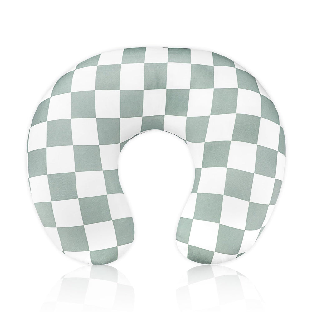 DILIMI nursing pillow cover checkerboard front view—soft, breathable fabric for baby comfort.