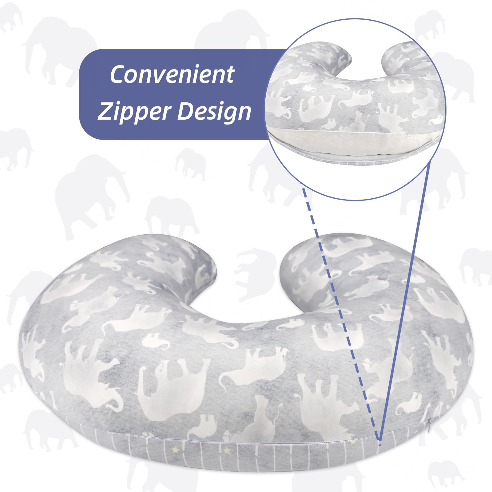 DILIMI nursing pillow cover grey elephant pattern adds modern decor.