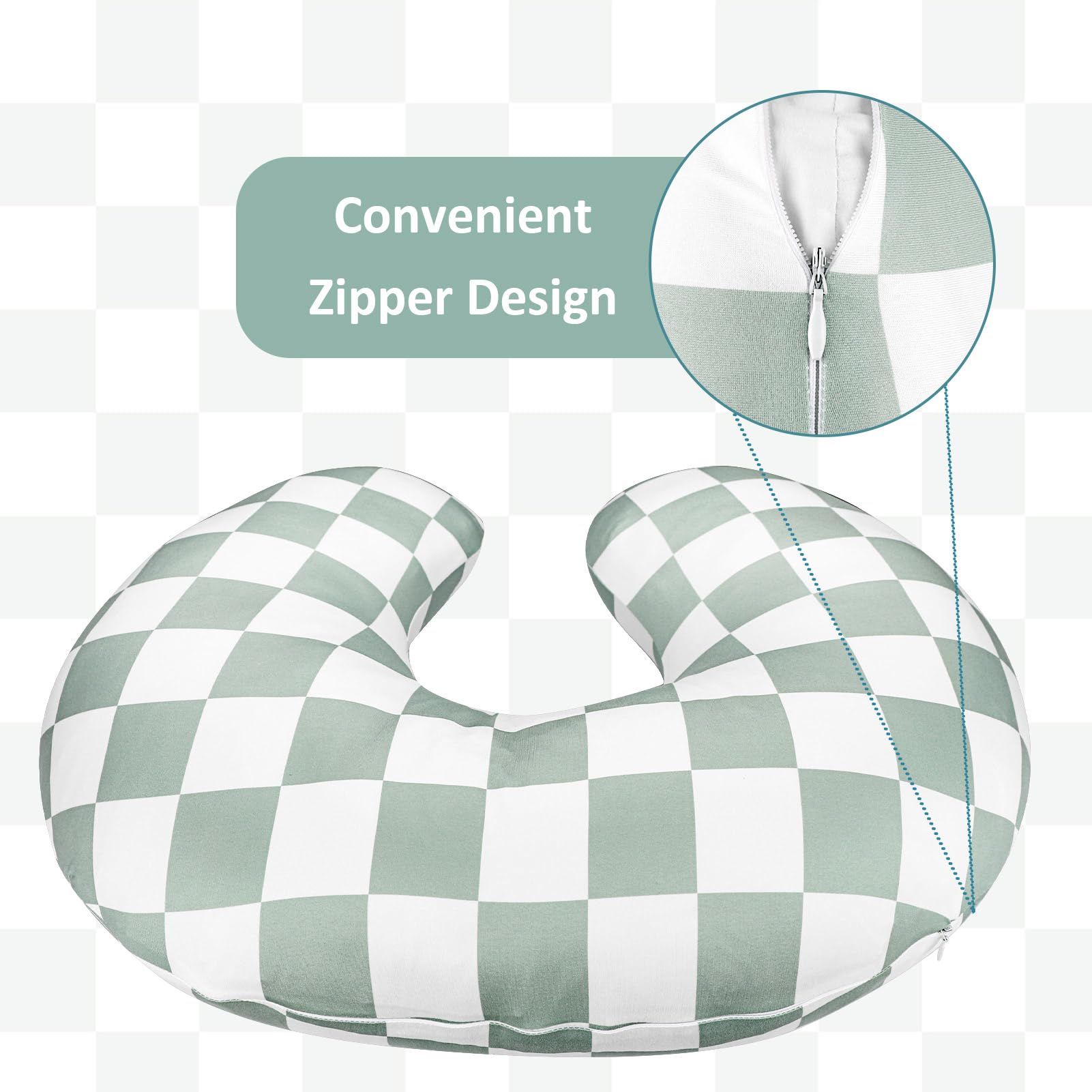 DILIMI nursing pillow cover invisible zipper close-up—hidden zipper design safe for baby skin.