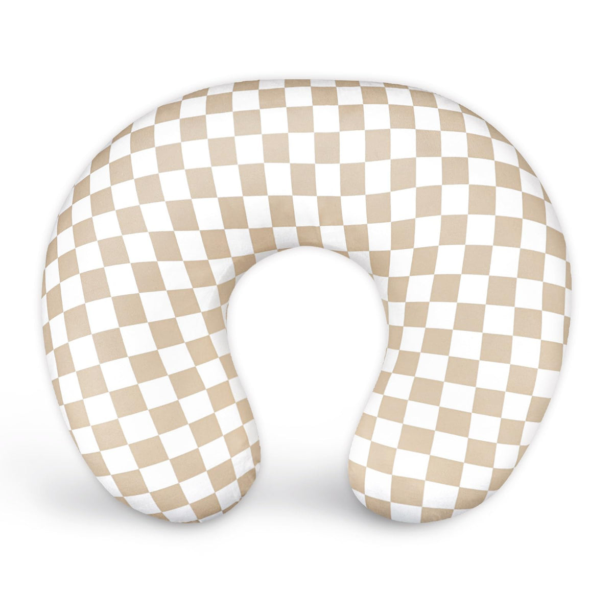 DILIMI nursing pillow cover in light brown checkerboard fabric for soft, baby-friendly comfort.