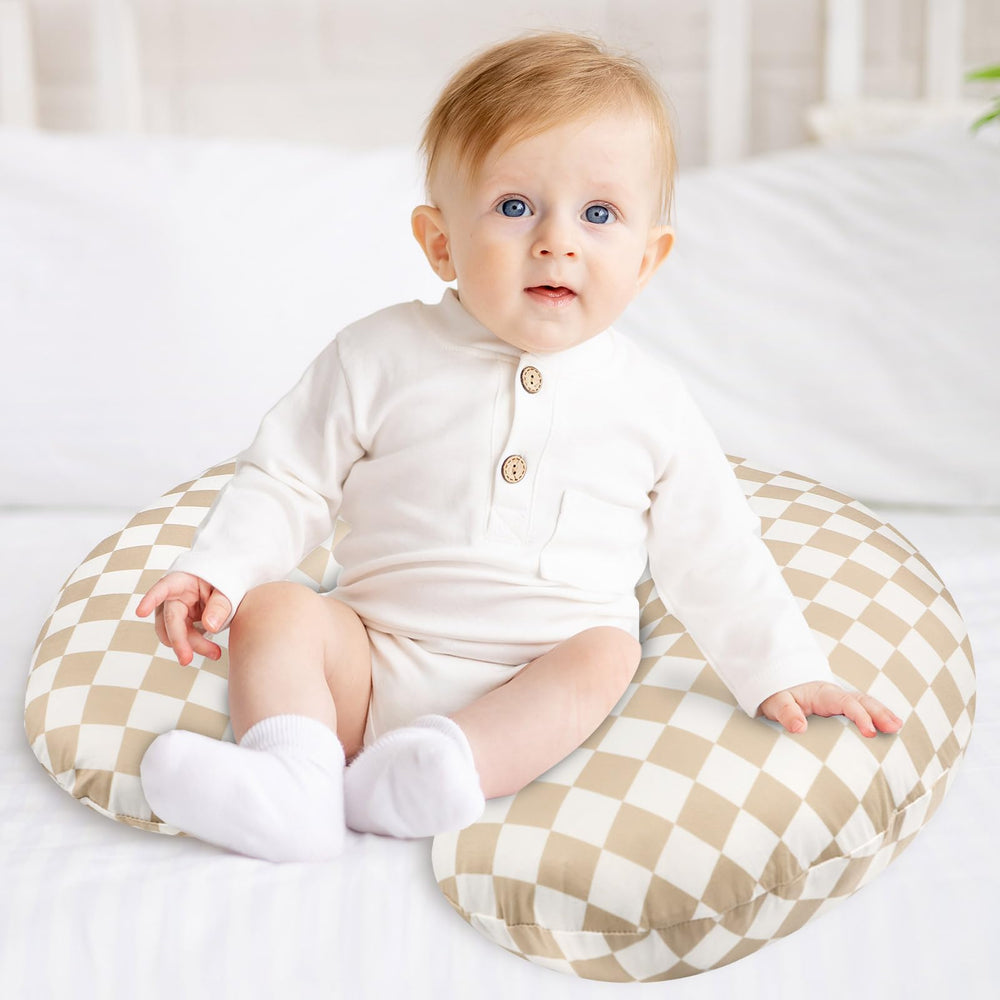 DILIMI nursing pillow cover modern checkerboard design that blends with nursery decor.