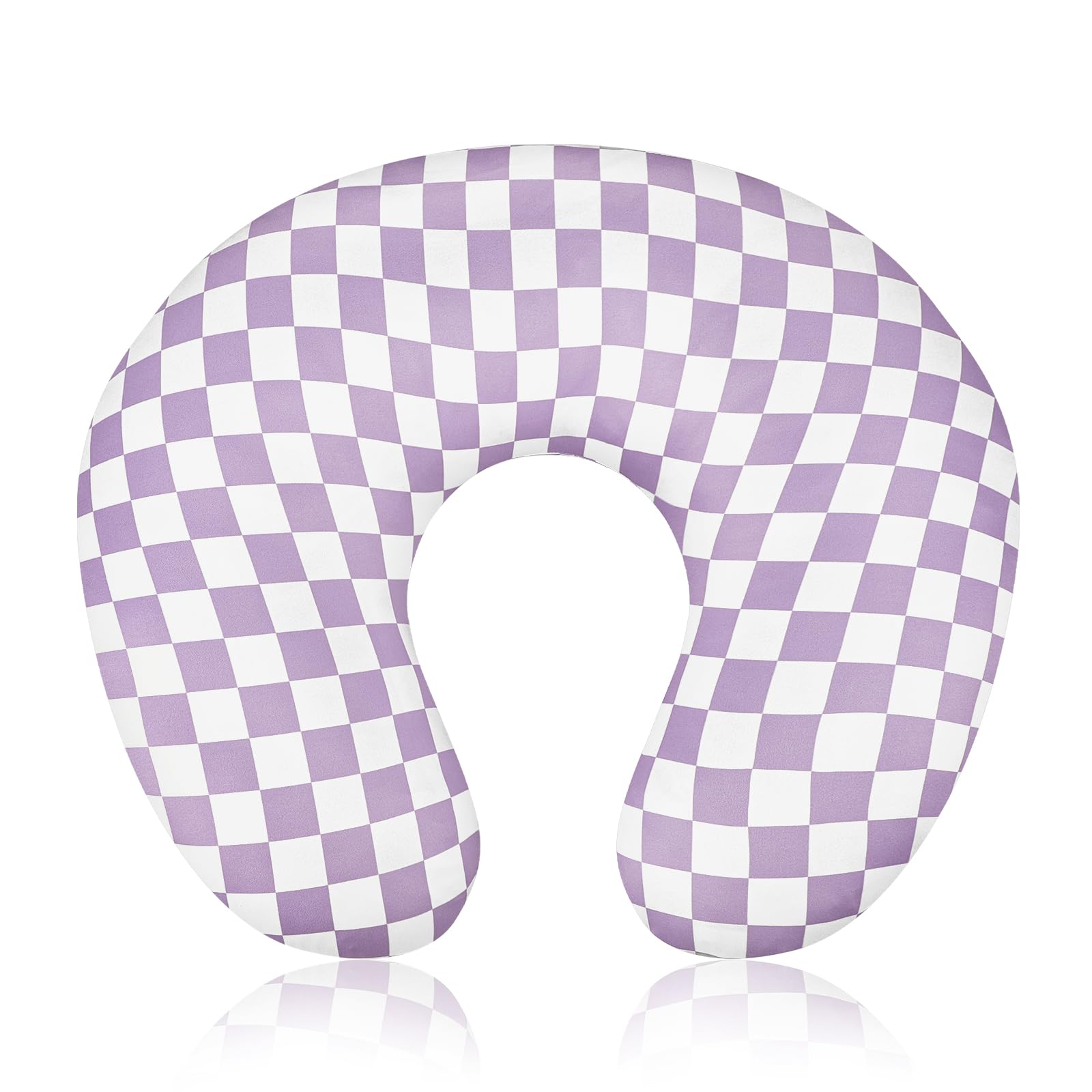 DILIMI nursing pillow cover purple checkered close-up showing soft breathable fabric.