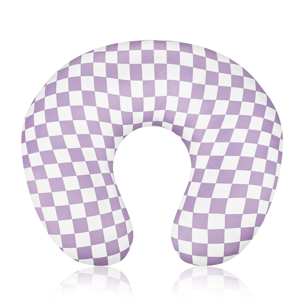 DILIMI nursing pillow cover purple checkered close-up showing soft breathable fabric.