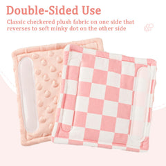 DILIMI pink checkered stroller strap cover shown on a stroller for universal use.