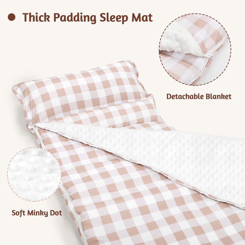 DILIMI nap mat features removable pillow for simple setup and cleaning.
