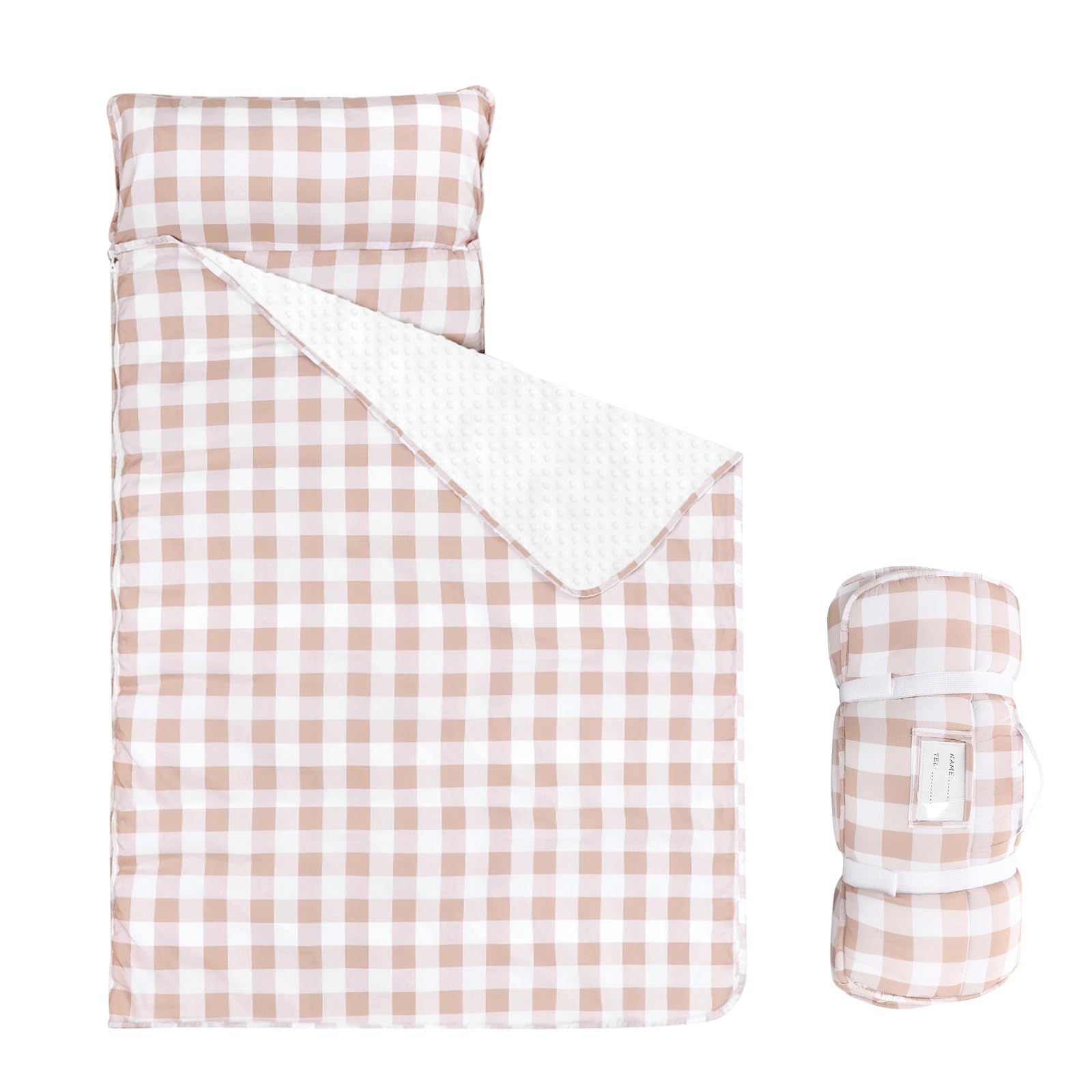 DILIMI toddler nap mat showing soft minky dot fabric for cozy naps.