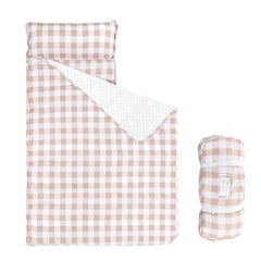 DILIMI toddler nap mat showing soft minky dot fabric for cozy naps.