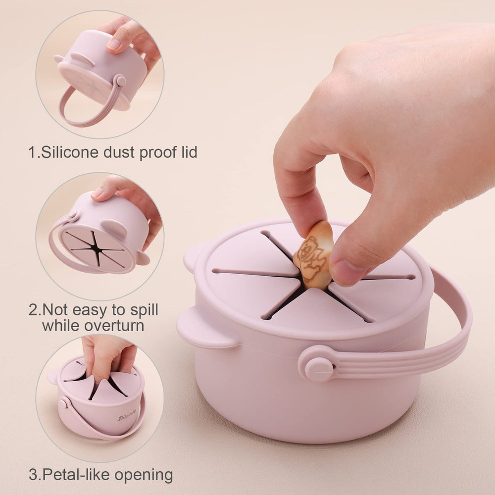 Dilovely lilac bucket-handle design offers easy grip for toddlers