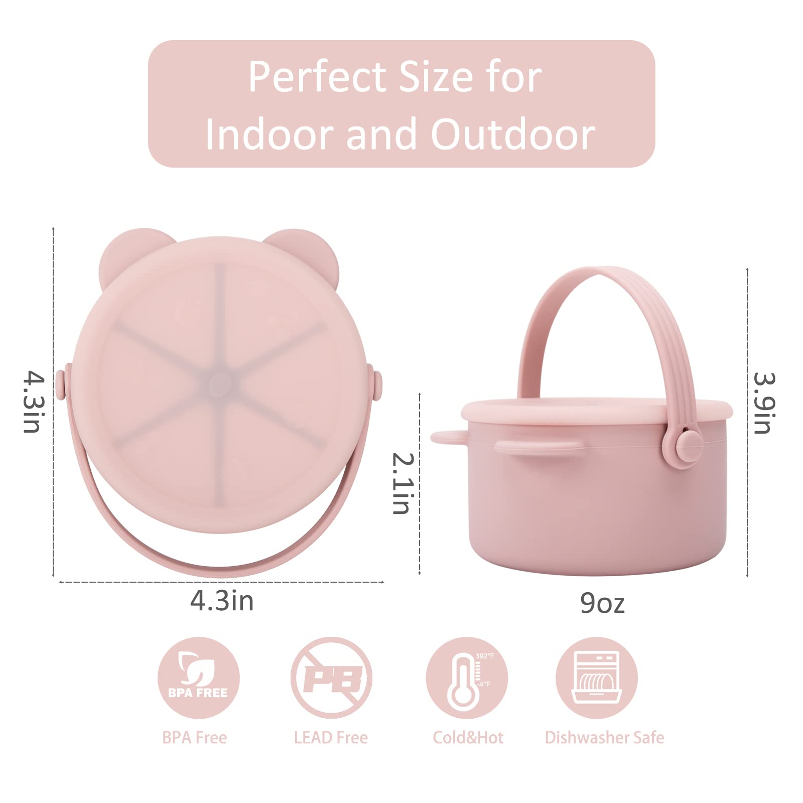 Dilovely lilac snack cups with soft-flaps allow safe toddler hand access