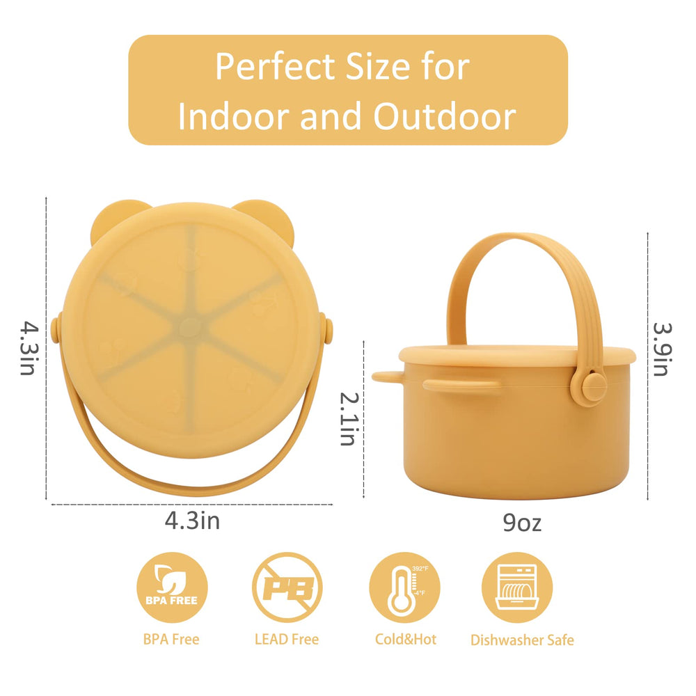 Dilovely snack cups mustard bucket-like handle ready for easy transport.