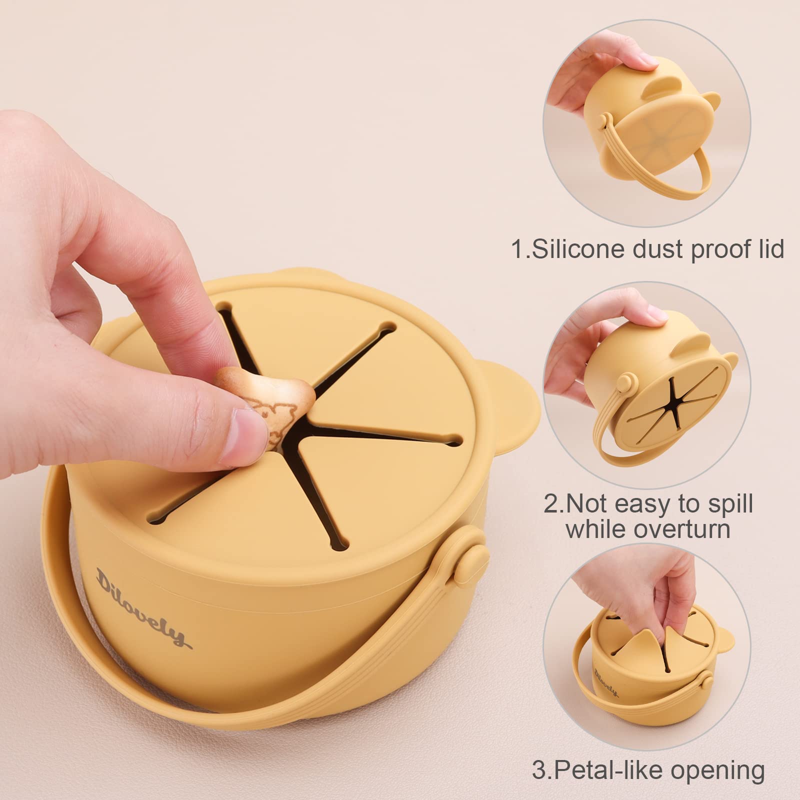 Dilovely snack cups mustard dishwasher-safe for quick cleanup after meals.
