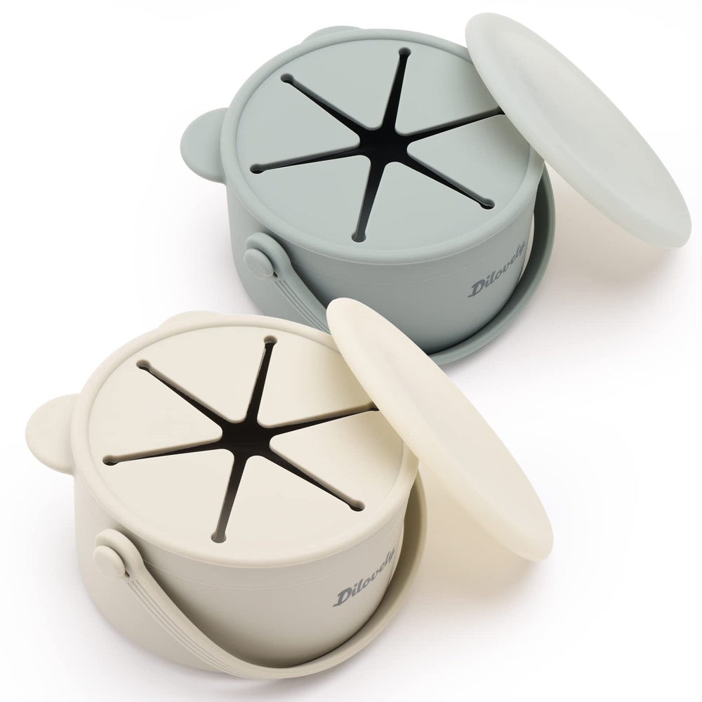 Dilovely snack cups petal-opening for easy toddler access and mess-free snacking.