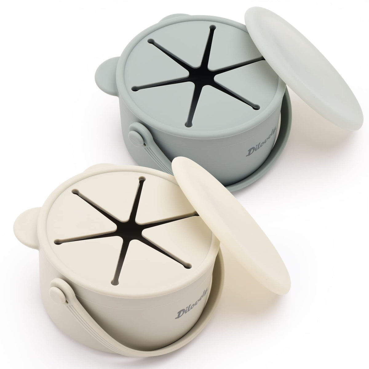 Dilovely snack cups petal-opening for easy toddler access and mess-free snacking.