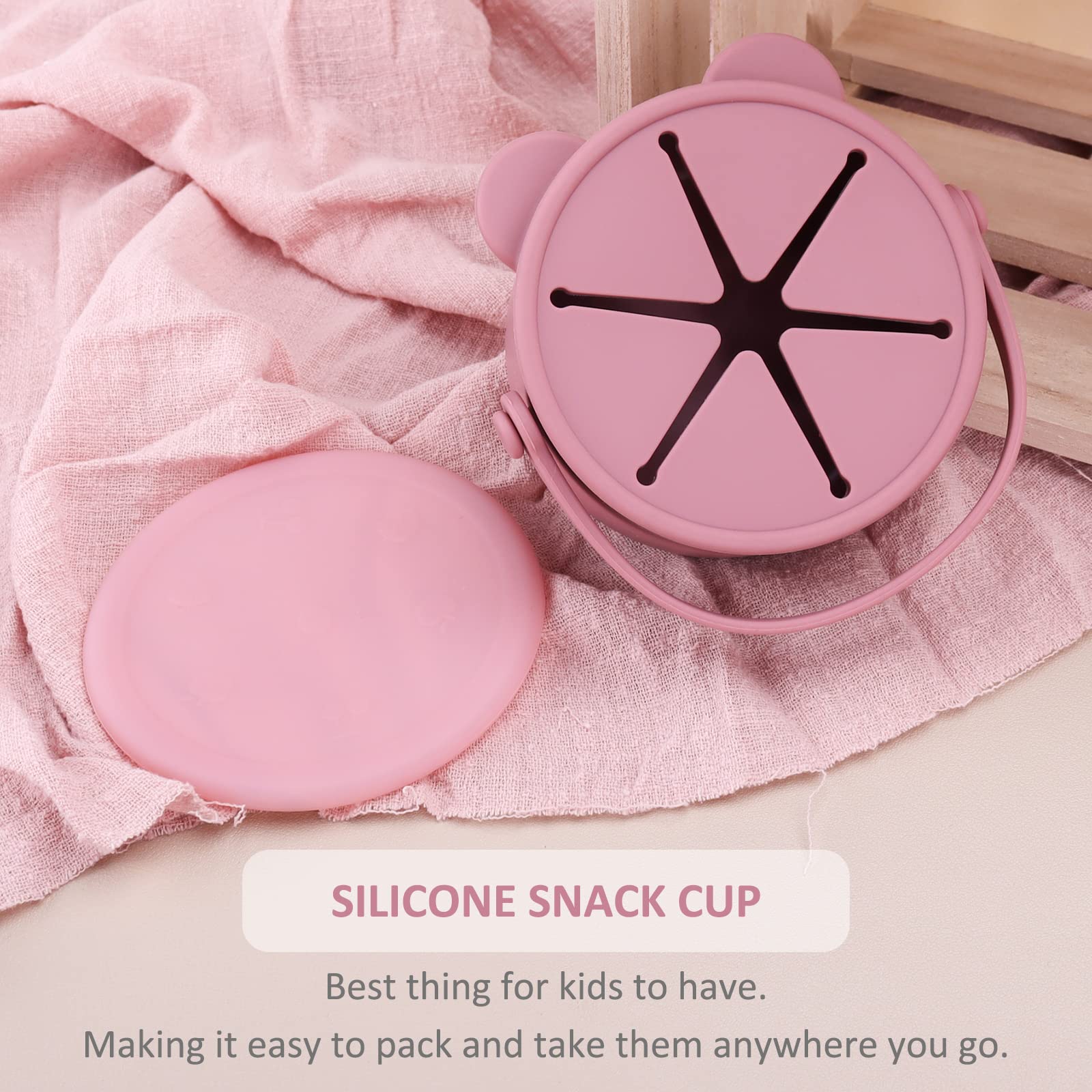 Dilovely snack cups rose doubles as teether during self-feeding.