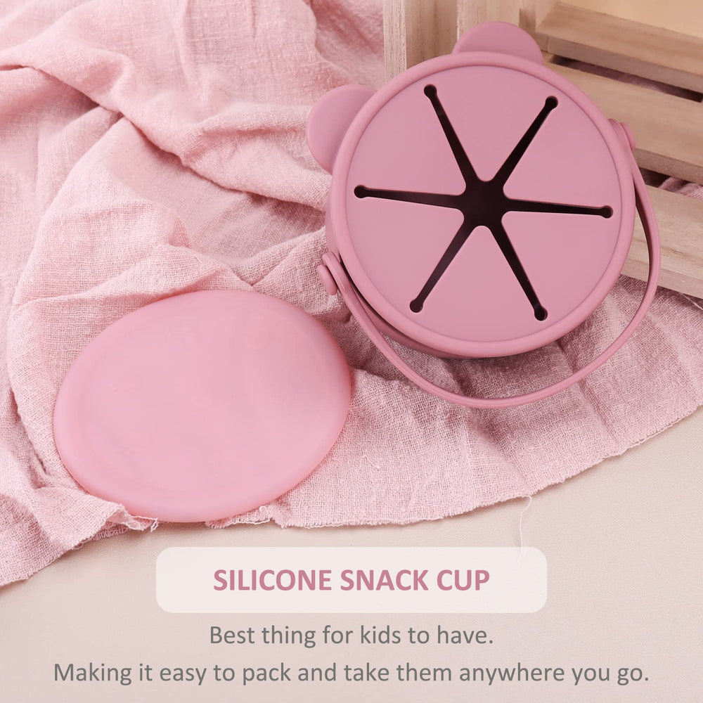 Dilovely snack cups rose doubles as teether during self-feeding.