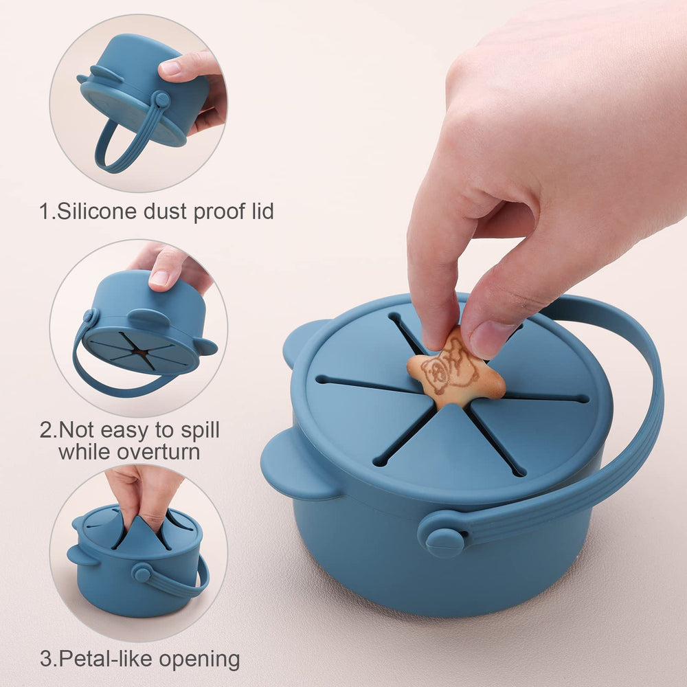 Dilovely snack cups dishwasher-safe silicone emphasizes easy cleaning after meals.