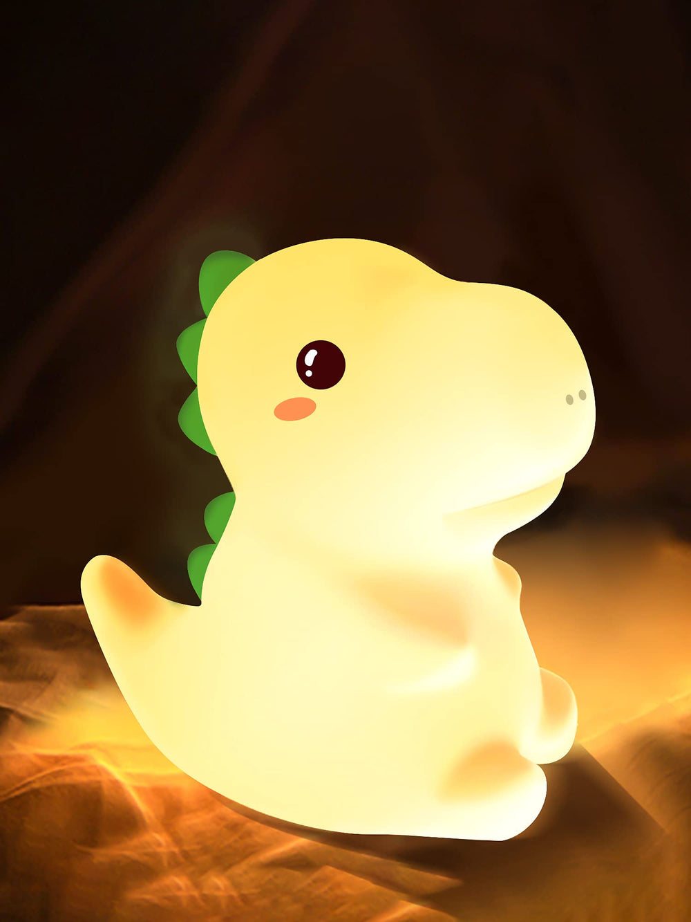 Dimanito Dinosaur night light front view emits soft glow for calming bedtime.