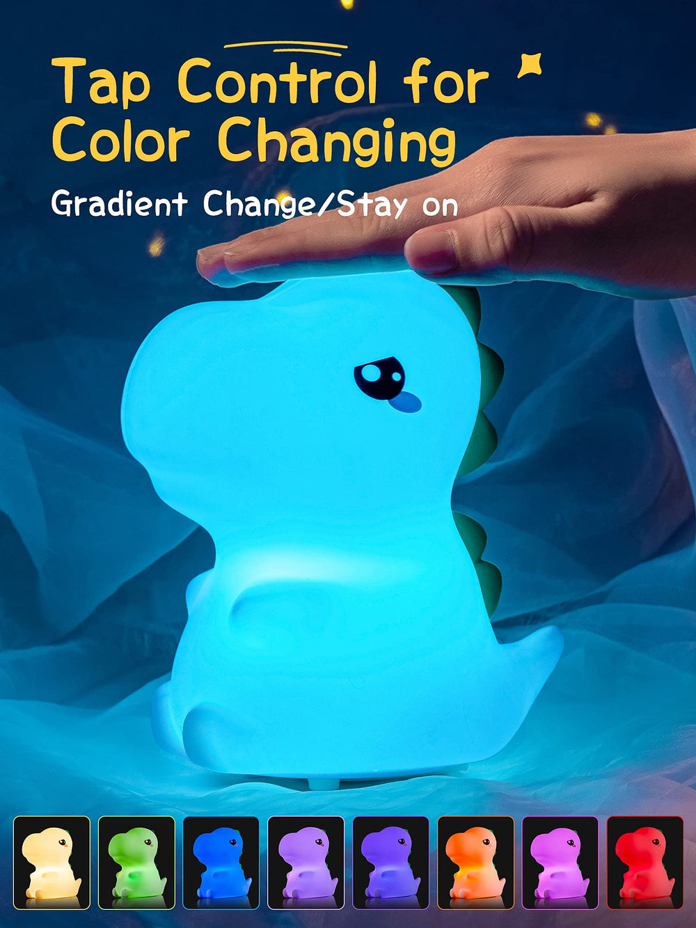 Dimanito Dinosaur night light side view highlights portable, toddler-friendly design.
