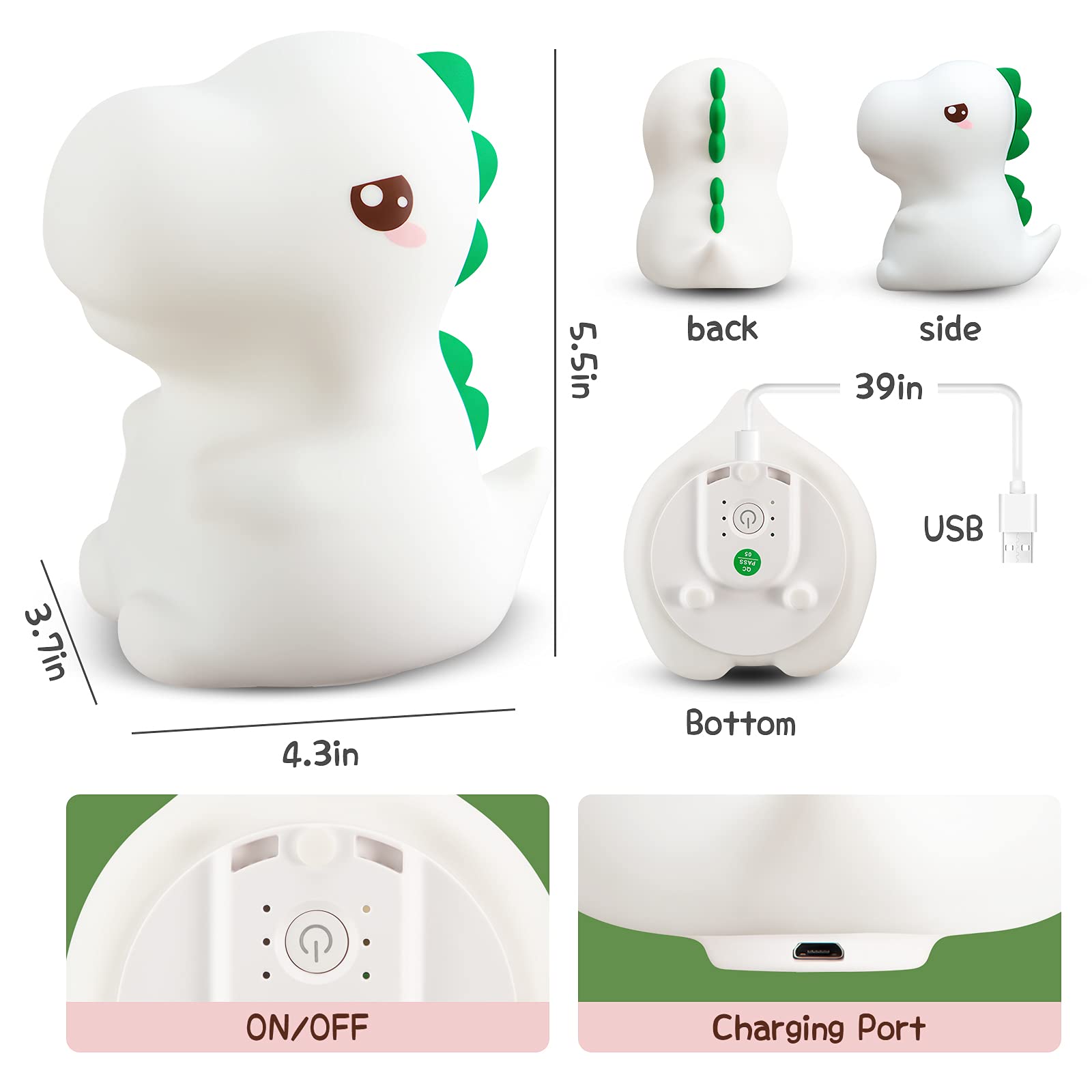 Dimanito Dinosaur night light color-change warms room with seven color options.