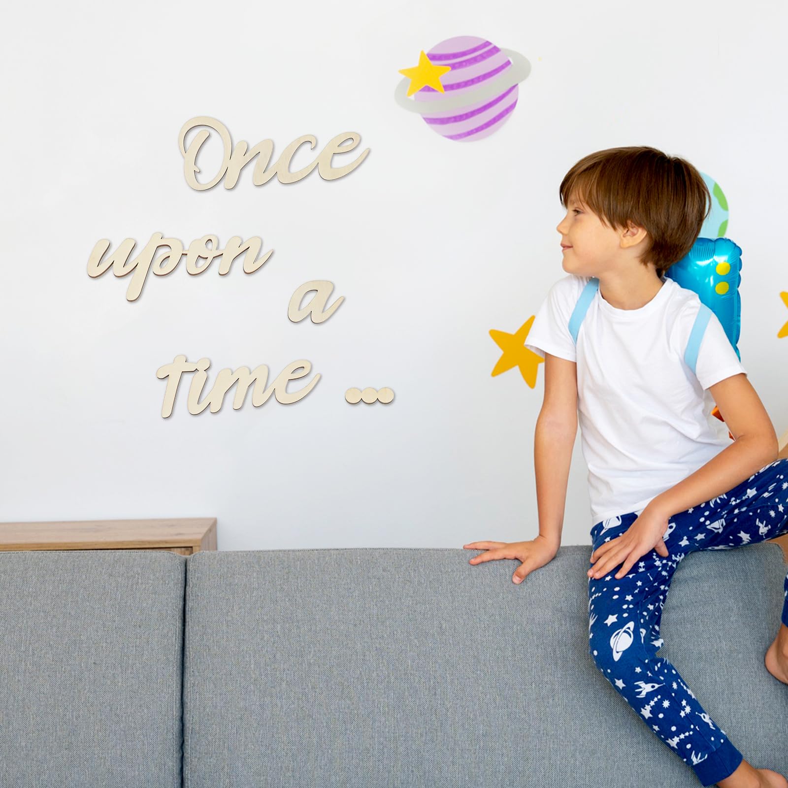 Dimeho Once Upon a Time sign decor in a bedroom scene adds warmth