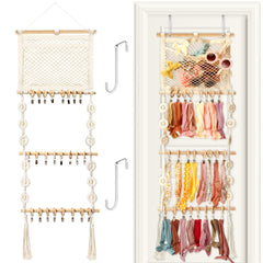 Dingion headband holder wooden rack front view for organized baby bows and nursery decor.