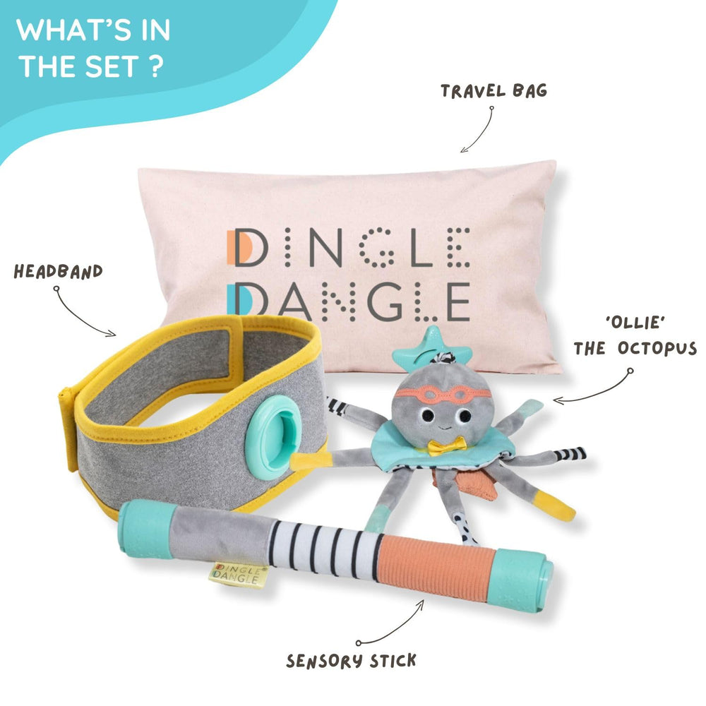 Dingle Dangle sensory rod with textures engages baby.