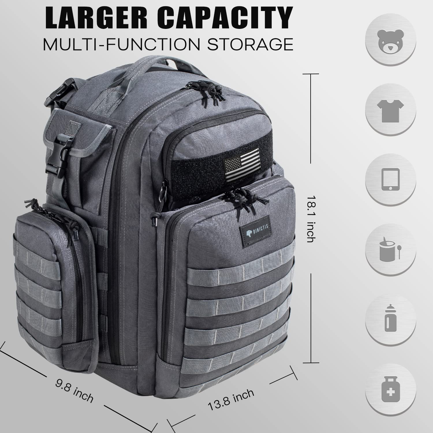 Dinictis Dad Diaper Bag insulated bottle pockets on right for convenient bottle access.