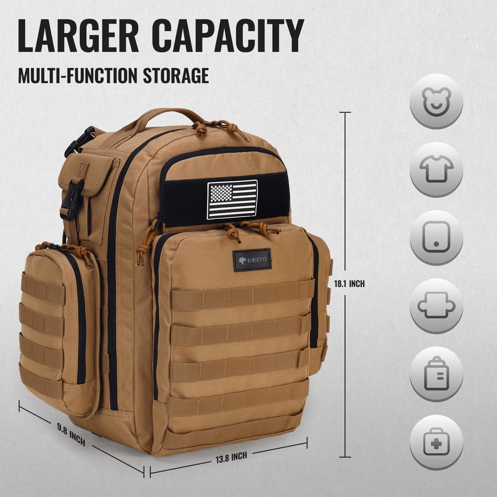 Dinictis jungle brown backpack shown with durable, water-resistant fabric for adventures.