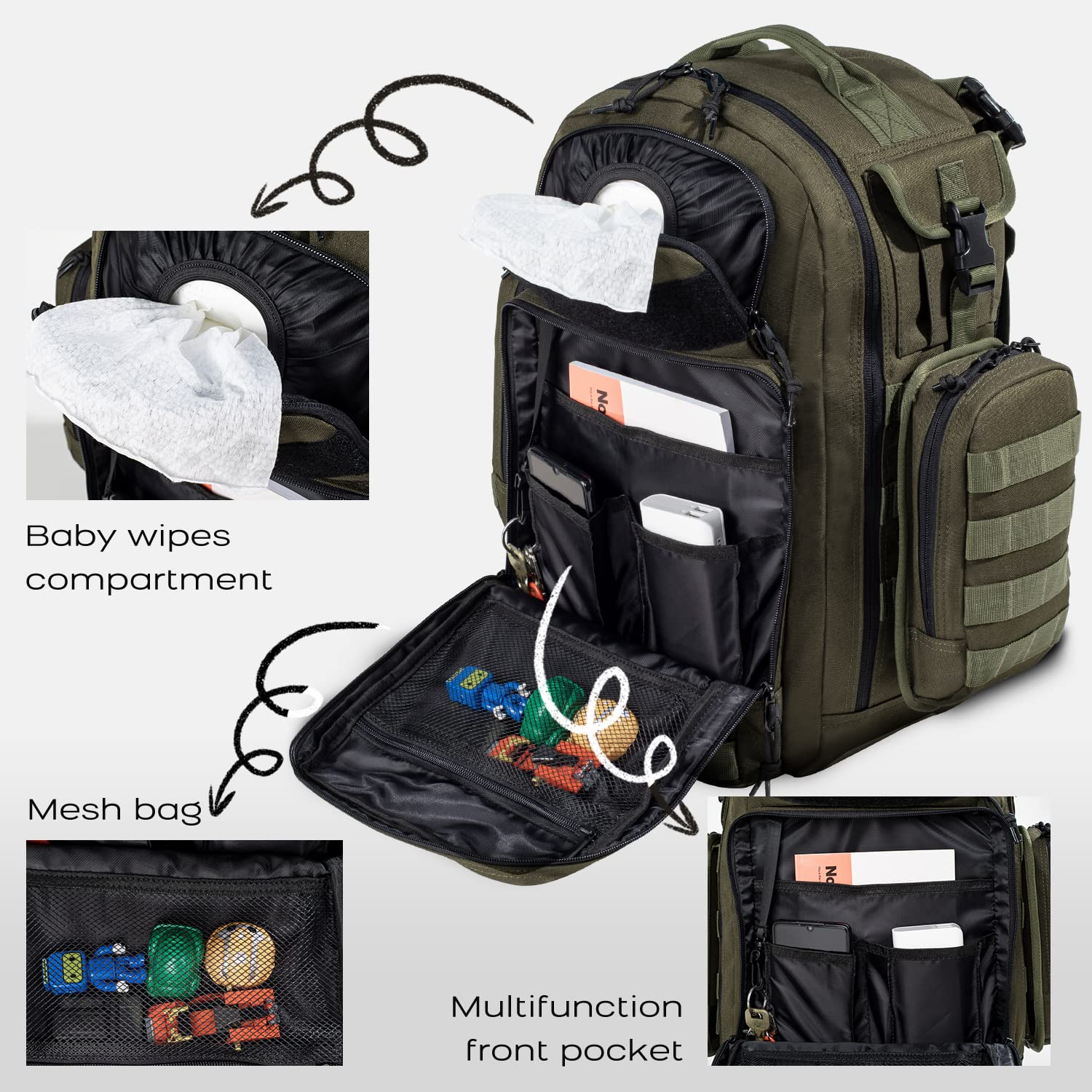 Dinictis dad diaper bag side insulated pockets keep drinks at temperature.