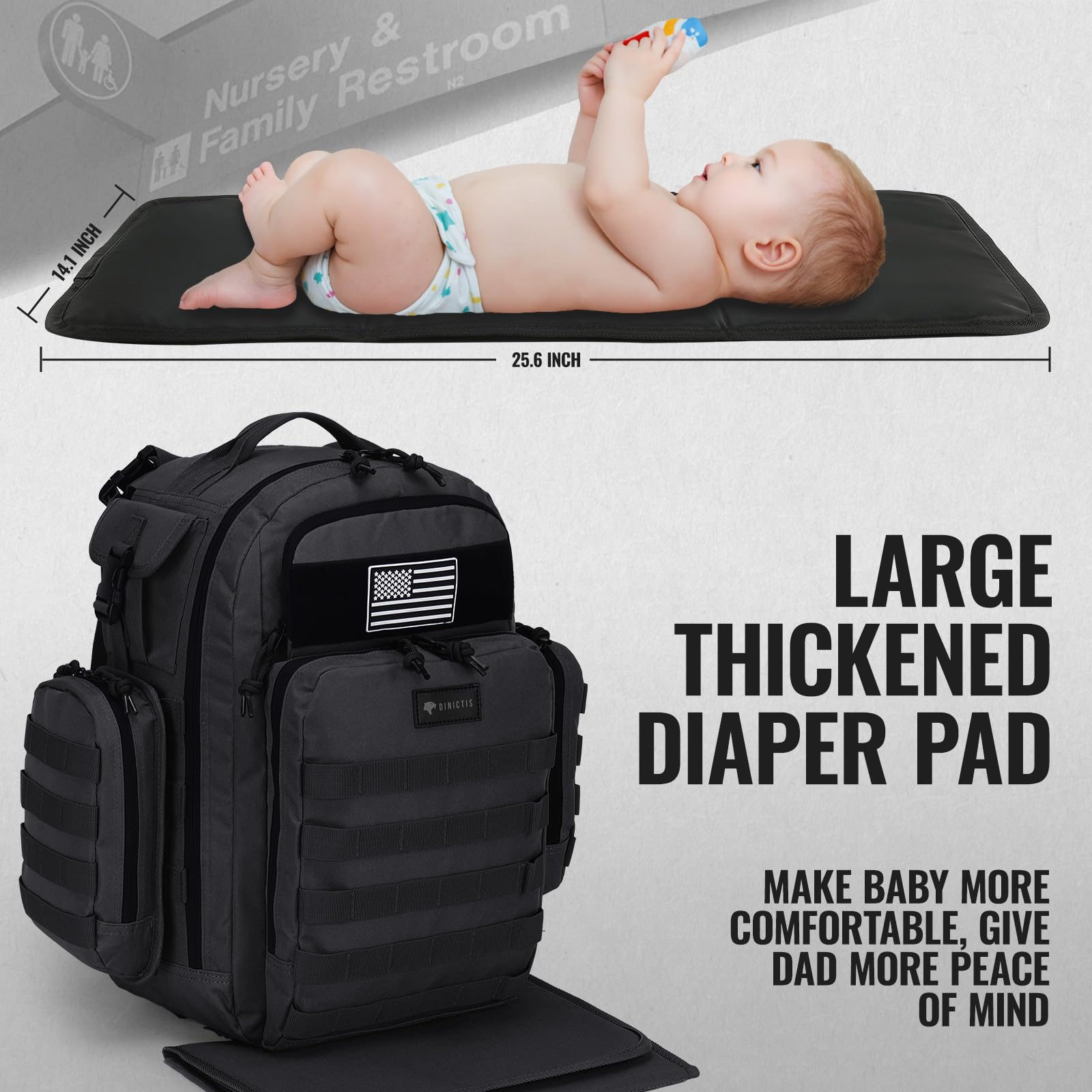 Dinictis Dad Diaper Bag tropical black changing mat included for on-the-go changes