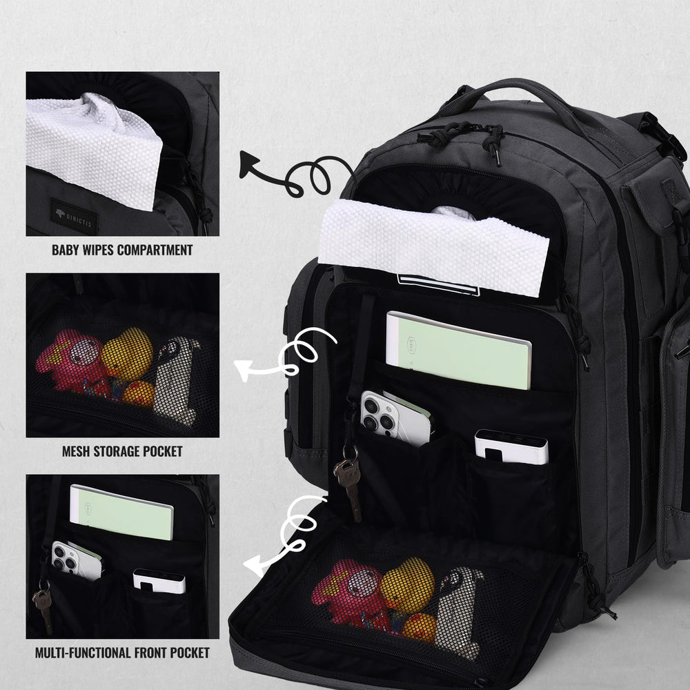 Dinictis Dad Diaper Bag tropical black wet pocket for quick dirty-clothes separation