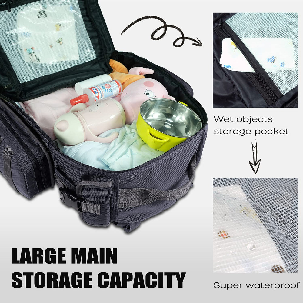 Dinictis Dad Diaper Bag wet pocket keeps damp items separate during outings.