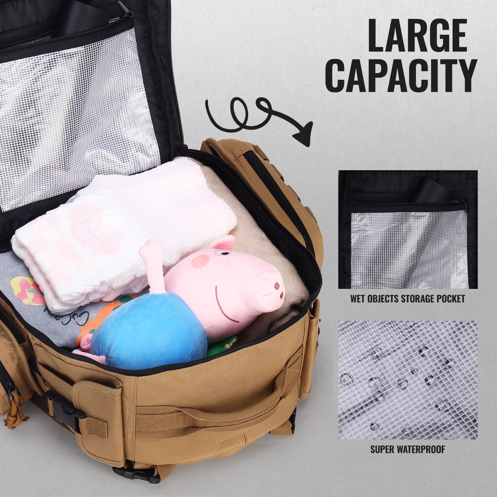 Dinictis diaper bag wet wipes pocket enables quick, on-the-go freshening.
