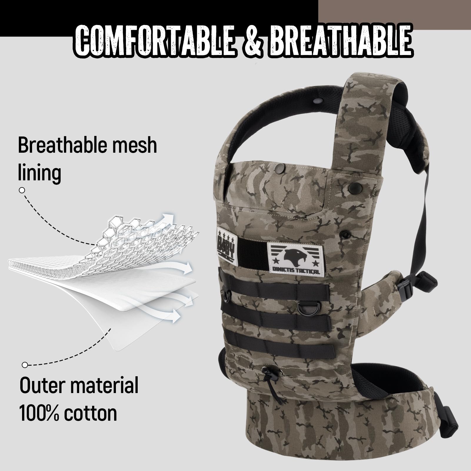 DINICTIS Tactical adjustable shoulder straps and waist belt fit big and tall parents