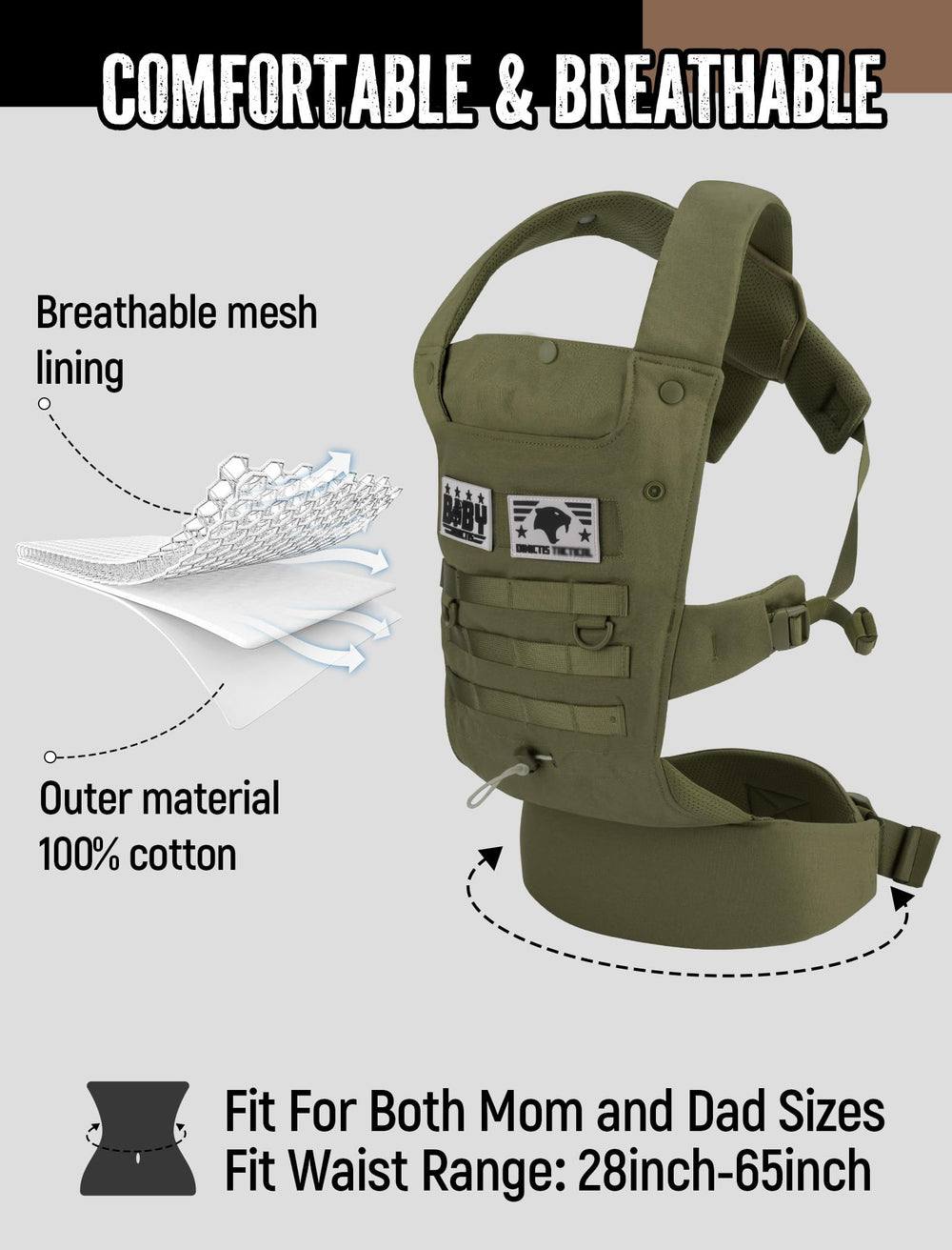 DINICTIS TACTICAL adjustable shoulder and waist straps fit a wide range.