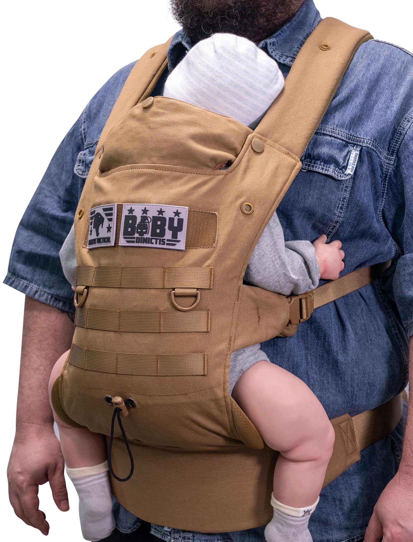 DINICTIS TACTICAL baby carrier hands-free wear for on-the-go comfort.