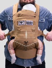 DINICTIS TACTICAL with X-shaped back design distributes weight for parent comfort.