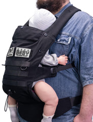 Dinictis Tactical ergonomic baby carrier front view highlighting lightweight comfort for daily outings
