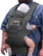 Dinictis Tactical front view shows ergonomic lumbar carrier for hands-free outings.
