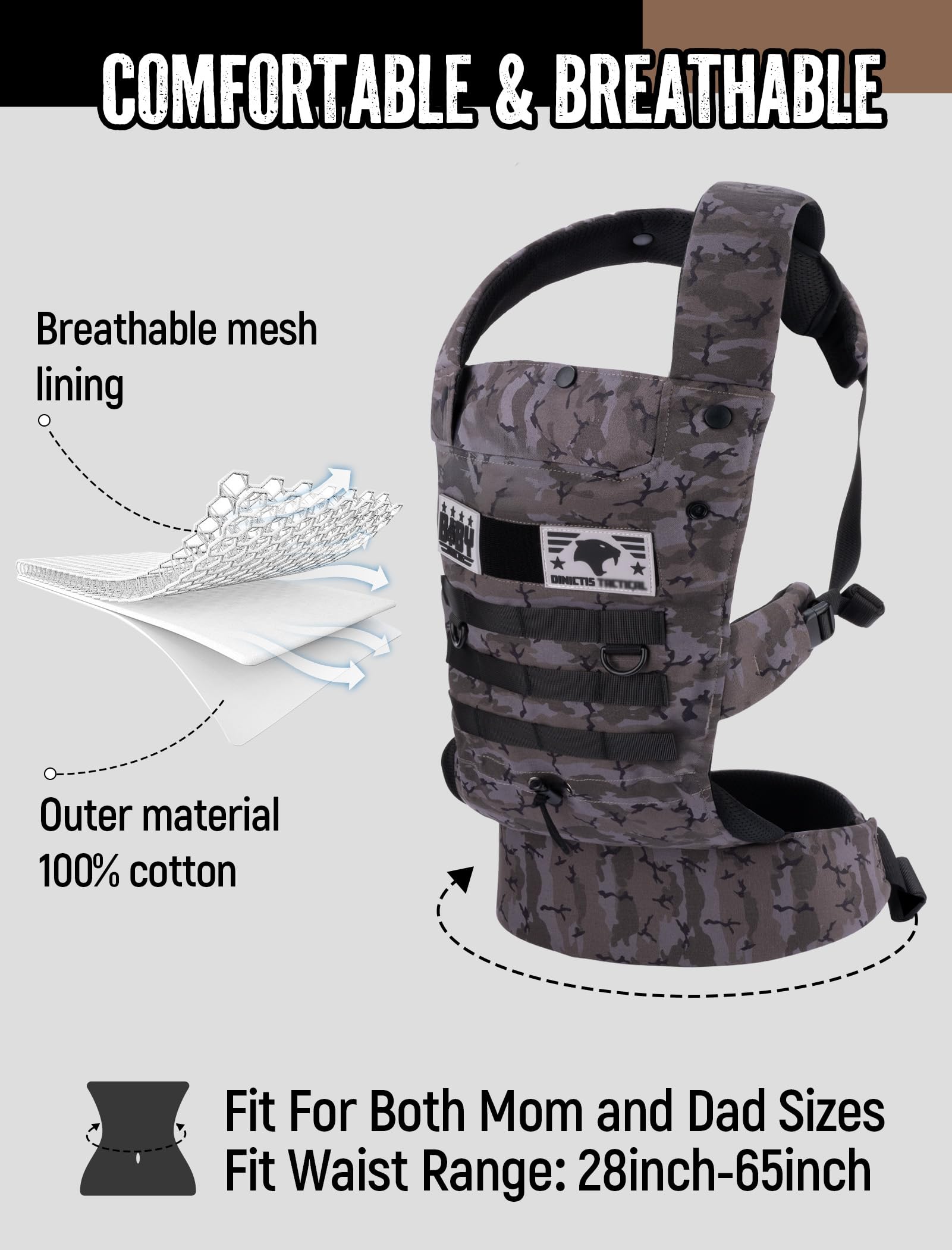 Dinictis Tactical neck support padding demonstrates gentle head and neck cradle for infant comfort